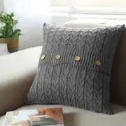 CottonMore Home Decor Knitted Cushion Cover Twisted stripes w buttons Grey 45x45cm