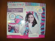 NEW Unicorn Fleece Hoodie Blanket Sewing Kit white w/ colorful tie knot fringe