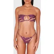 Burgundy Abstract Print Cheeky Bikini Bottoms, Burgundy