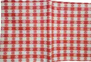 Flannel Back Vinyl Tablecloth,52"x104" Oblong, RED & WHITE FLOWERS IN SQUARES,HP