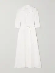 [Erdem] Erdem - Kasia Belted Embroidered Linen Midi Shirt Dress - Ivory - UK 6 UK 6 Ivory