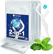 COCOBURI 2-in-1 Dental Floss Picks Individually Wrapped Floss Picks Oral Care Floss Sticks for Adults with Freshening Bead Mint Flavor 50 Count(1 Packs)