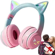 Wireless Cat Ear Headset - Foldable Music Headphones, LED Light Ears, Over Ear Style | Built-in Microphone Stereo Audio Play, Noise Isolation Design Portable Charging Battery for Home, Study, Outdoor