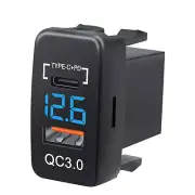 Type C+PD Dual USB Car Charger Socket Power Adapter LED Voltmeter For Toyota B