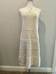 Old Navy Crochet Halter Dress Natural Color Cream Size XL Boho Hippie Coastal