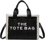 [NEGBIU] Tote Bag for Women, PU Leather Tote Bag with Lamb Wool, Crossbody Handbag for Travel/Work（11*8.26*4.3in)