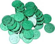 ERINGOGO 100PCS Patrick's Day Shamrock Coins Plastic Coin Props for for Festivals Celebrations Classroom Home Decoration Green
