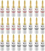 Nakamichi Excel Series 24k Gold Plated Banana Plug 12-18 AWG Gauge Size 4mm for Speakers Amplifier Hi-Fi AV Receiver Stereo Home Theatre Radio Audio Wire Cable Connector, 24 Pcs (12-Pairs)