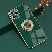 aowner Compatible with iPhone 11 Pro Max Ring Holder Case Shiny Plating Rose Gold Edge 360 Degree Rotation Kickstand for Women Girls Slim Soft Flexible TPU Protective Cover Case, 6.5 Inch