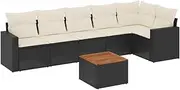 vidalXL 7-Piece Outdoor Garden Sofa Set - Modular Black Poly Rattan Lounge with Cushions - Terrace/Patio/Backyard Furniture