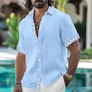 Men's Shirt Linen Shirt Summer Shirt Beach Wear Plain Vacation Casual White Pink Blue Khaki Short Sleeve Lapel Summer Spring Summer Clothing Apparel