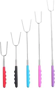 Abaodam 5Pcs Extendable Stainless Steel Roasting Sticks BBQ Skewers for Camping Grilling Outdoor Cookware Heat Resistant Handle BBQ Accessory