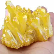 120g Natural Aura Yellow Crystal Titanium VUG Quartz Cluster Specimen Reiki Rock