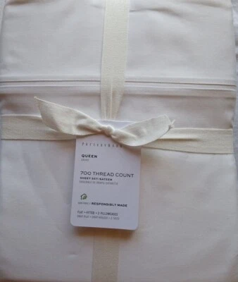 Pottery Barn 700 Thread Count Sateen QUEEN Sheet Set 100% Cotton, White NWT