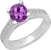 [Dazzlingrock Collection] 6.5 mm Round Gemstone & Princess White Diamond Ladies Solitaire with Side Accent Engagement Ring, Available in Various Gemstones in 10K/14K/18K Gold