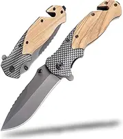 EDC Folding Knife-Pocket knife-Glass Breaker, Seatbelt Cutter, Perfect for Camping,Everyday Carry Knife for Men and Women-Indoor/Outdoor-Wooden Handle