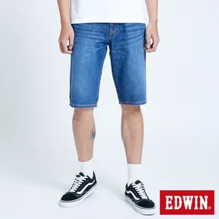 EDWIN 大尺碼 503 五袋式仿舊水洗 牛仔短褲-男-中古藍