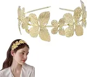 Gold Metal Butterfly Headband, Non-Slip Head Hoop Hair Styling Accessory for Women (Gold, One size)
