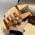 Luxury Plaid Flower Leather Wristband Holder Case For Samsung Galaxy Z Fold6/5/4