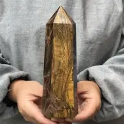 1.69LB TOP!Natural tiger's eye jasper quartz obelisk crystal wand point healing
