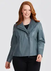 [TS] Taking Shape Leather Lottie Panel Jacket Size 12 in Dark Slate - Plus Size Women's Clothing Dark Slate