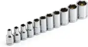 640497 1/4" Dr. SAE 6Pt Socket Set, 11 Piece, Silver