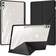 [Jarttarn] Case Compatible with Samsung Galaxy Tab S10 Ultra 14.6 Inch 2024 Tablet Case, Transparent Three Fold Flat Protective Shell Detachable Face Cover, Automatic Sleep/Wake-up (Black)