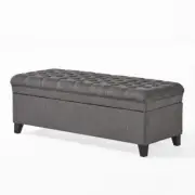 Noble House Ottoman 20.5"x20.5"x20.5" Grey Fabric Tufted Cushions w/Storage