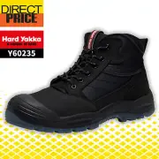 Hard Yakka Steel Toe Work Boots Black Leather Nite Vision Zip Sided Y60235
