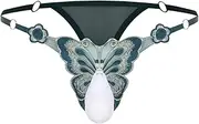 [winying] Men's Butterfly Lace Sissy G-String Low Waist Plain Color Thong Sheer Embroidery Underpants