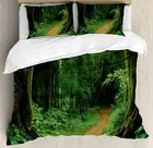 Duvet Cover Sets, Tropical Jungle Forest Trees Pathway Foliage Wilderness