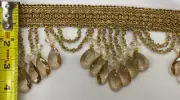 4” Beaded Trim Fringe W/ Gimp Top Sold By The Yard - Gold