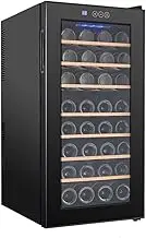 Large Freestanding Wine Refrigerator with 11-18°C Digital Temperature Control Tempered Glass Door, 32-Bottle Constant Temperature Wine Cabinet, Professional Wine Cellar Low Noise,A