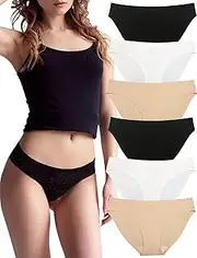 [KUKU PANDA] No Show Panties for Women Seamless Workout Underwear Invisible Nylon Spandex Undies for Ladies 6 Pack Set
