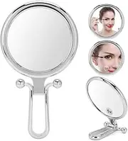 Zetiling Hand Mirror, Hand Held Mirror, Handheld Mirror, Makeup Mirror Cosmetic Mirror 5X Magnifying Folding Adjustable Magnifying Makeup Mirror Double Sided for Home Tabletop Bathroom Shower Travel
