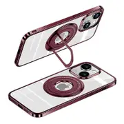 For iPhone 15 Electroplating PC Phone Case Metal Foldable Kickstand Compatible with MagSafe