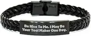 [Generic] Be Nice To Me Tool Maker Engraved Leather Bracelet | Unique Tool Maker Gift ideas for Dad | Funny Tool Maker Quote Gifts from Daughter for Dad's Day, Small, Leather, no gemstone