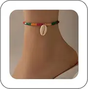 [Yheakne] Bohemian Shell Anklet, Colorful Bead Anklet, Colorful Shell Dangle Chain Women's Anklets, Summer Beach Foot Chain Jewellery for Women and Girls, Zinc