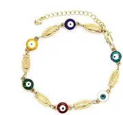 [Poranlem] Evil Eye Bracelets Gold Virgin Mary Red Blue Third Eye Bracelet for Women Mal De Ojo Jewelry Girl Turkish Anklet Baby Charm Dainty Plus Size, 7 48 inch, Copper Alloy, evil eye