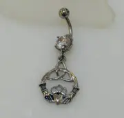 Claddagh Gem Dangle Belly Button Ring 14 Gauge Surgical Steel New Navel Ring