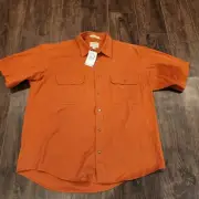 Cabelas Shirt Mens XL Orange Stonewash Canvas Short Sleeve Button Up Cotton New