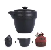 200ml Portable Black Ceramic Tea Set Travel Bag Teapot Pitcher Three Tea Cups