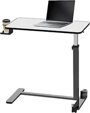 Adjustable Overbed Table with Invisible Casters and Lockable Casters ，Bedside Table with Cup Holder，Standing Desk for Medical or Home use Silver-Grey Color（30.3" W x 15.3" D）