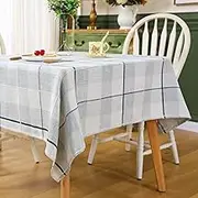 Large Square Rustic Checkered Tablecloth Beige and Gray Heavy Duty Embroidery Cloth Wrinkle Resistant Washable Kitchen Living Room Home Decoration 70 x 70 inches