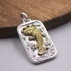 Genuine 925 Sterling Silver Dragon-Fish Pattern Rectange Pendant Stamping S925