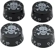 Musiclily Basic Metric Guitar Speed Knobs Tone Volume Control Knobs for Epiphone Les Paul SG Import Electric Guitar, Black with White Skull Logo (Set of 4)