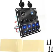 Brilluxa 4 Gang Rocker Switch Panel, USB Socket Toggle Switch, ON Off Control Panel, 12V Power Distribution Board for Caravan Yacht Cars RVs