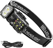 Led Headlamp, Headlights for Head, Powerful Ultra Bright Motion Sensor Light with 3-Color Modes Lightweight for Hunting Hiking Fishing Camping Backpacking