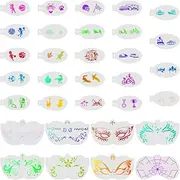 GORGECRAFT 32Pcs Face Paint Stencils Reusable Facial Body Painting Templates Dinosaur Football Car Drawing Makeup Temporary Tattoos Stencil for Halloween Holiday Party Art Wood Wall Painting Crafts