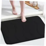 Memory Foam Bathroom Mat Rug, Bath 2'8" x 1'8" (Rectangular) Black Wavy Line